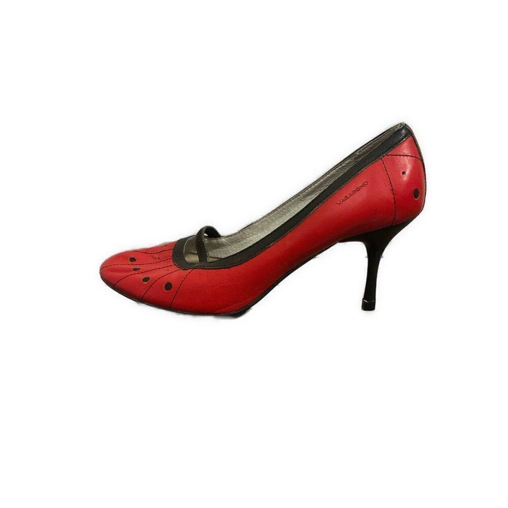 Vagabond Women’s Red Black Leather Round Toe Heels Pumps 9
